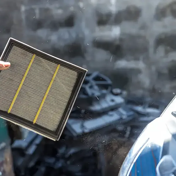 Kirlenmiş hava filtresinin kaput altından çıkarılmış hâli